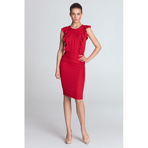 Sukienka Nife czerwona midi bez rękawów z okrągłym dekoltem 