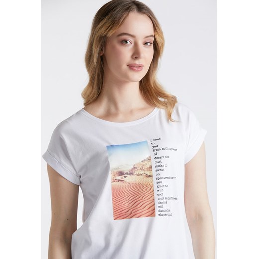 Bawełniany t-shirt z nadrukiem Monnari L promocyjna cena E-Monnari