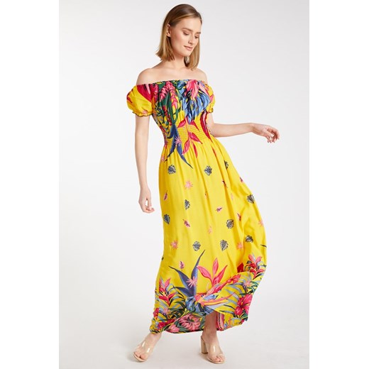 Sukienka MONNARI trapezowa maxi z dekoltem typu hiszpanka 