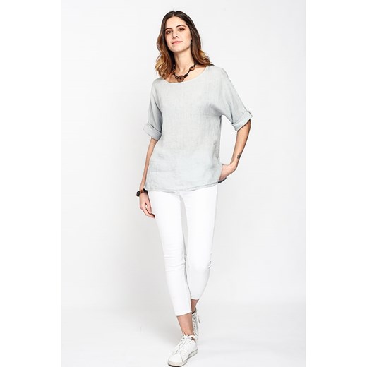 Lniana koszulka w kolorze szarym Le Jardin Du Lin 40 wyprzedaż Limango Polska