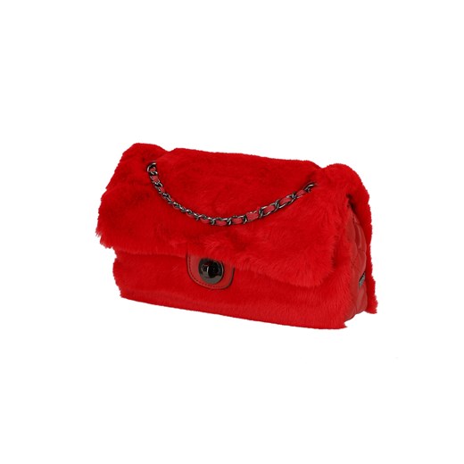 Czerwona futrzana torebka na ramię Verde Uniwersalny Eye For Fashion
