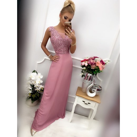 NICOLETT – ELEGANCKA SUKIENKA MAXI 54 wrzos Pretty Woman 52 e-sukienki.pl
