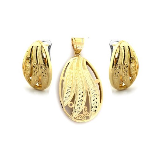 Złoty komplet biżuterii 585 ażurowe migdały 6.6g Lovrin LOVRIN