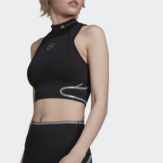 Bluzka damska czarna Adidas z okrągłym dekoltem w sportowym stylu 
