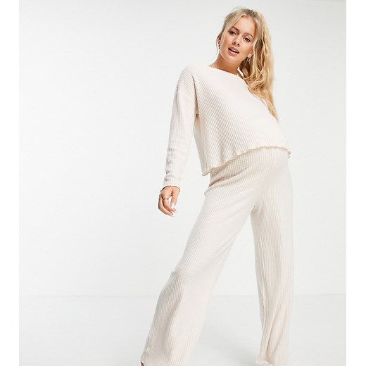New Look Maternity – Kremowe spodnie od piżamy o waflowym splocie z szerokimi nogawkami-Biały M Asos Poland