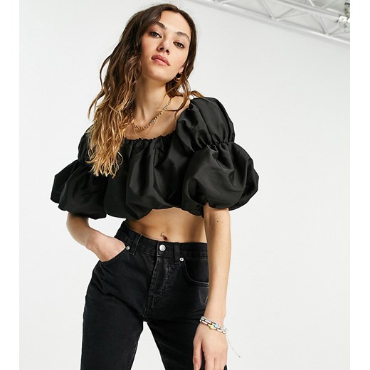 Reclaimed Vintage bluzka damska czarna na wiosnę z okrągłym dekoltem 