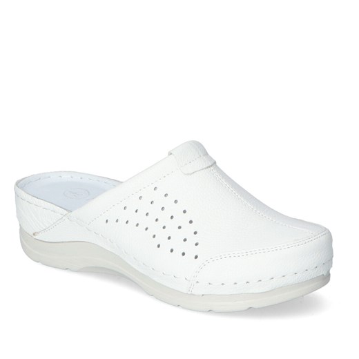 Stylowe Białe Klapki Licowe Na Koturnie Helios 281 Białe ze sklepu Arturo-obuwie w kategorii Klapki damskie - zdjęcie 115415305