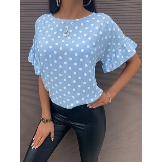 Błękitna Bluzka w Grochy 6116-135-B Modnakiecka.pl 44 ModnaKiecka.pl