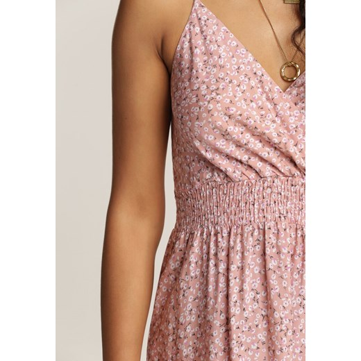 Sukienka różowa Renee kopertowa maxi na ramiączkach elegancka