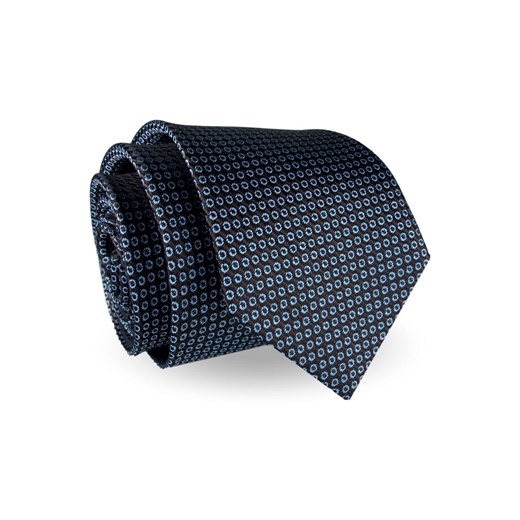 Krawat Męski Elegancki Modny klasyczny czarny w niebieskie kropki groszki G247 Jasman wyprzedaż ŚWIAT KOSZUL