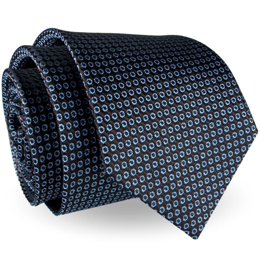 Krawat Męski Elegancki Modny klasyczny czarny w niebieskie kropki groszki G247 Jasman okazja ŚWIAT KOSZUL