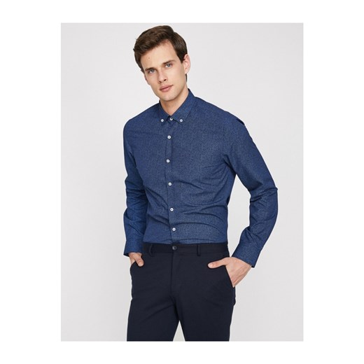 Koton Men's Navy Blue Classic Collar Long Sleeve Patterned Shirt Koton XS Factcool