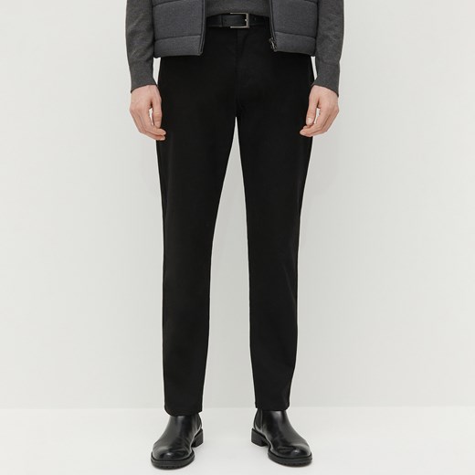 Reserved - Bawełniane spodnie regular fit z paskiem - Czarny Reserved 34 okazja Reserved