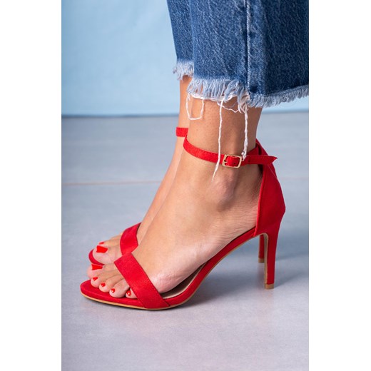 Czerwone sandały szpilki z zakrytą piętą paskiem wokół kostki ze skórzaną wkładką Casu A20X2/R Casu promocja Casu.pl