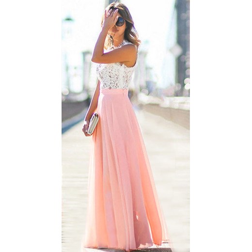 Przepiękna długa suknia z różowym dołem Estera S DAFNIS