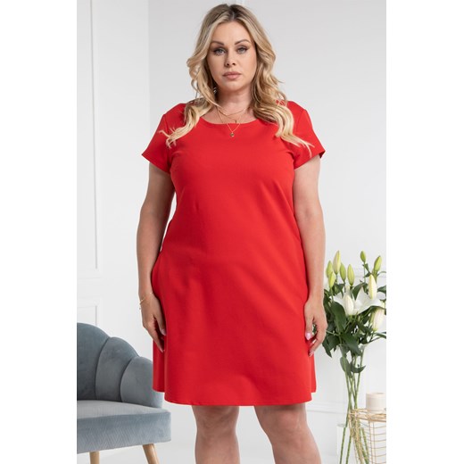 Sukienka na co dzień dzianinowa trapezowa dres HANA LETNIA czerwona Plus Size karko.pl