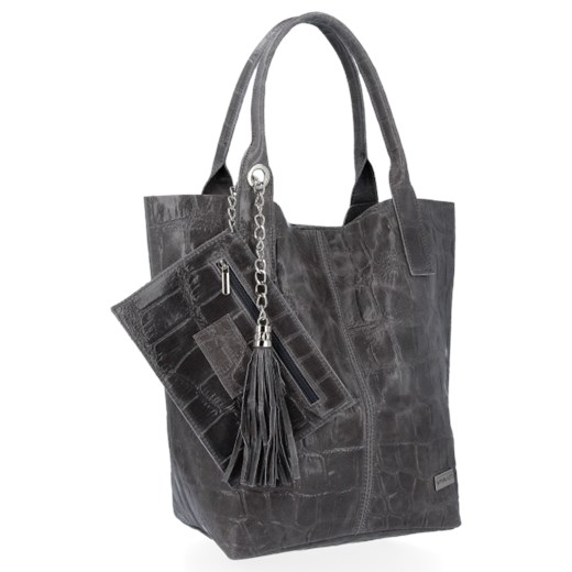 Shopper bag Vittoria Gotti na ramię duża czarna matowa wakacyjna 