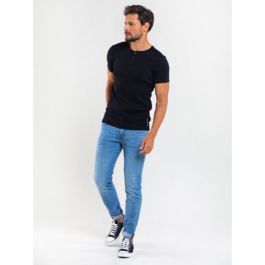 Koszulka męska z prążkowanej dzianiny czarna  Basicag 906 ze sklepu Big Star w kategorii T-shirty męskie - zdjęcie 115845909