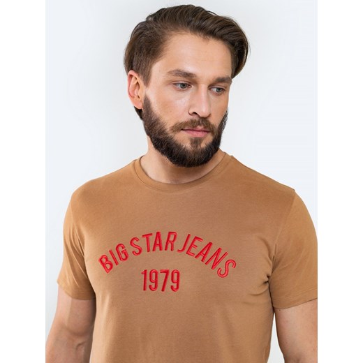 T-shirt męski brązowy BIG STAR z krótkimi rękawami z dzianiny 