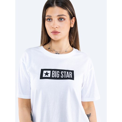 Biała bluzka damska BIG STAR z krótkim rękawem z okrągłym dekoltem 