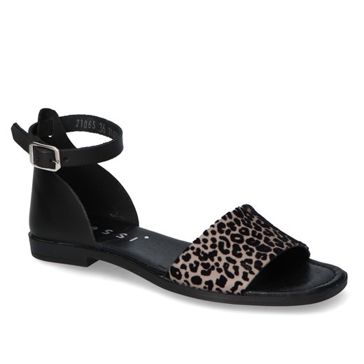 Stylowe Czarne Sandały Nessi Z Panterą Nessi 21065 Czarny+beż ze sklepu Arturo-obuwie w kategorii Sandały damskie - zdjęcie 115858398