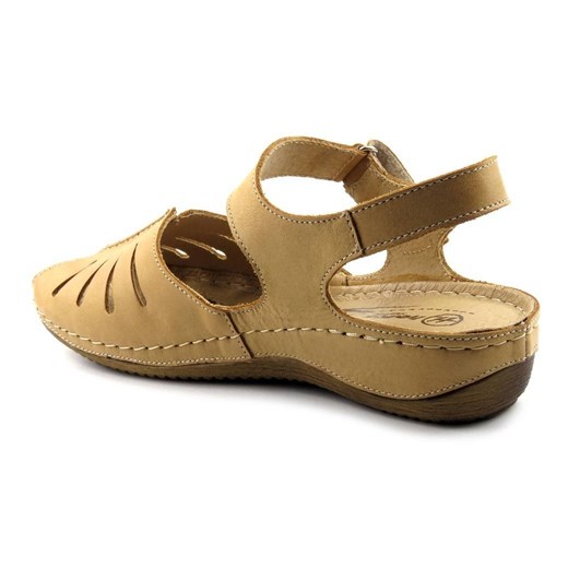 Sandały damskie Helios Komfort beżowe na lato skórzane z klamrą 