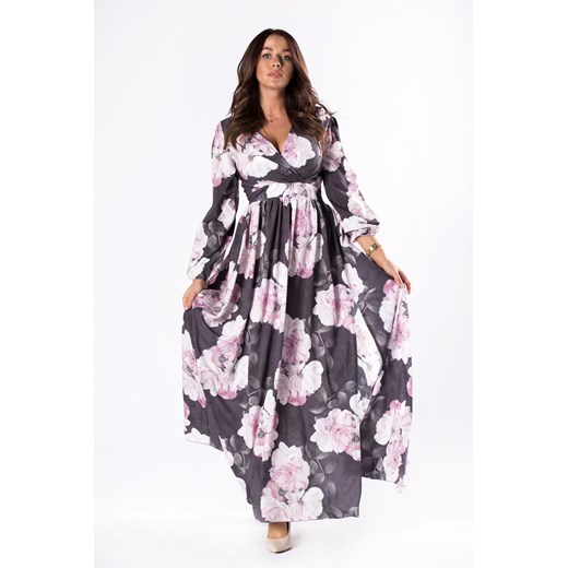 Sukienka Ptakmoda.com w serek z długim rękawem kopertowa maxi