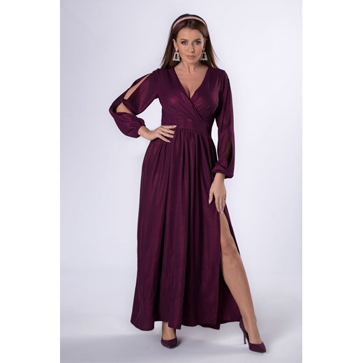 Sukienka wielokolorowa Ptakmoda.com w serek kopertowa z długim rękawem maxi