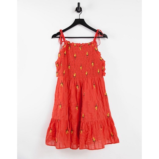 ASOS DESIGN – Czerwona marszczona sukienka mini z fakturowanego materiału w kwiaty-Czerwony 44 Asos Poland