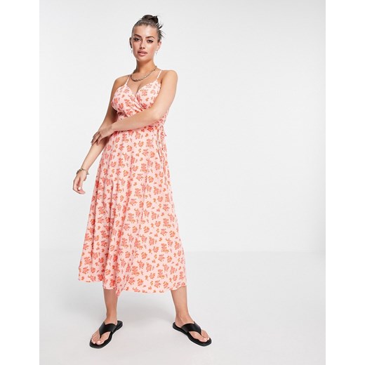 Fashion Union – Kopertowa sukienka midi w kwiaty w stylu vintage ze skrzyżowanymi ramiączkami-Różowy Fashion Union 36 Asos Poland