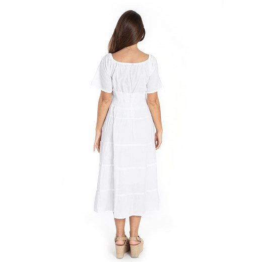 Sukienka biała Sigris Moda maxi z krótkim rękawem 