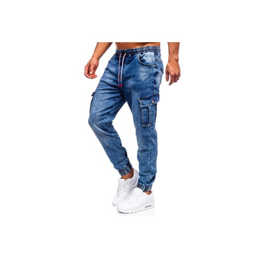 Granatowe spodnie jeansowe joggery bojówki męskie Denley R51007S0 36/XL wyprzedaż Denley