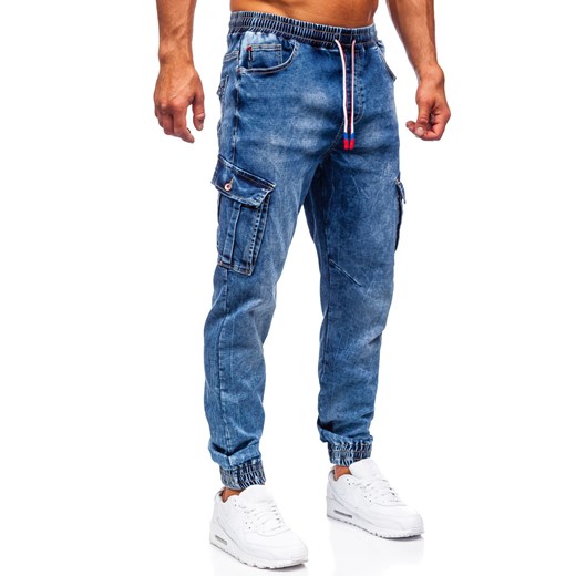 Granatowe spodnie jeansowe joggery bojówki męskie Denley R51007S0 33/L promocja Denley
