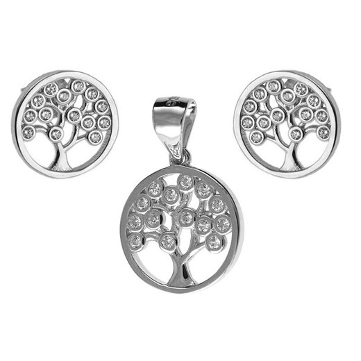 Delikatny rodowany srebrny komplet drzewo życia białe cyrkonie srebro 925 Z0667 Valerio.pl
