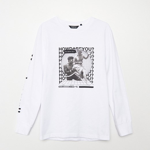 Cropp - Koszulka longsleeve z nadrukiem - Biały Cropp XL okazyjna cena Cropp