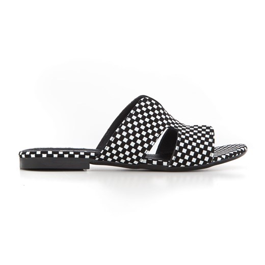 damskie klapki na miękkiej podeszwie - skóra naturalna - model 371 - kolor czarno białe kwadraty Zapato 37 zapato.com.pl