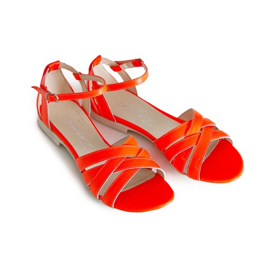 sandały na miękkiej podeszwie - skóra naturalna - model 370 - kolor pomarańczowy neon Zapato 40 zapato.com.pl