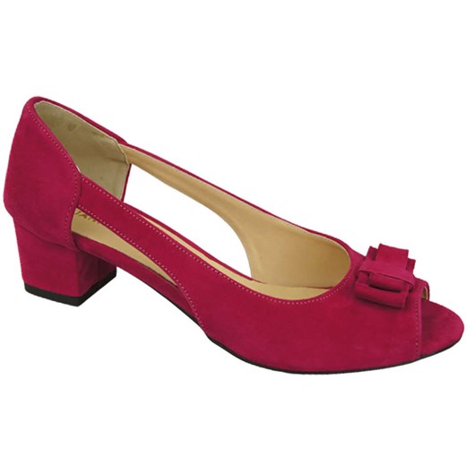 Czerwone sandały damskie Jankobut eleganckie na obcasie z zamszu 