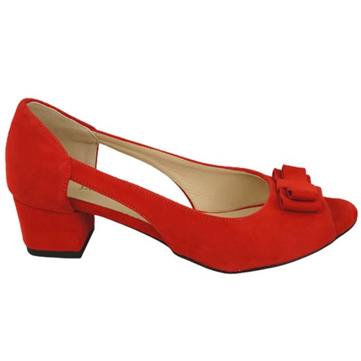 Sandały damskie Jankobut eleganckie czerwone na średnim obcasie 