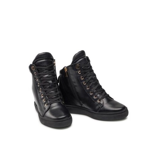 Buty sportowe damskie BADURA czarne na koturnie sznurowane 