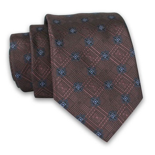 Krawat Męski, Brązowy w Granatowy Geometryczny Wzór, Elegancki, 7 cm -Angelo di Monti KRADM1847 ze sklepu JegoSzafa.pl w kategorii Krawaty - zdjęcie 116007108