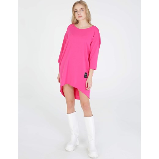 UNISONO Różowa bluzka-tunika z bawełny - 109-21056 FUXIA Unisono L/XL okazyjna cena Unisono