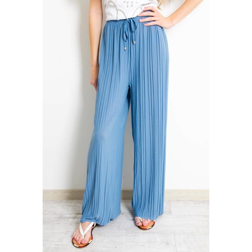 NIEBIESKIE SPODNIE Z SZEROKIMI PLISOWANYMI NOGAWKAMI-WYSOKI STAN Olika L/XL olika.com.pl