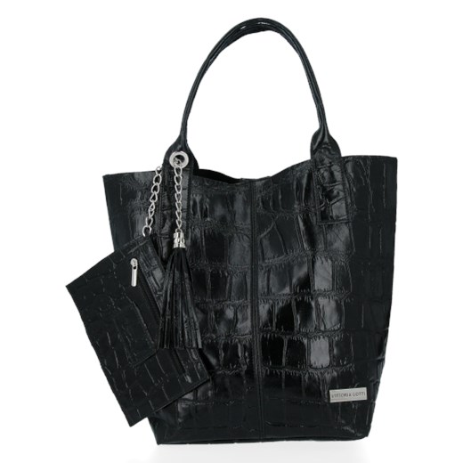 Włoskie Torebki Skórzane Shopper Bag renomowanej firmy Vittoria Gotti Czarna (kolory) Vittoria Gotti torbs.pl