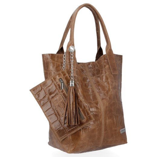 Włoskie Torebki Skórzane Shopper Bag renomowanej firmy Vittoria Gotti Ziemista (kolory) Vittoria Gotti torbs.pl