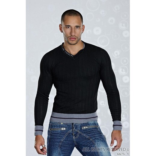 Oryginalny sweter męski w serek, w kolorze czarnym - Enos -  6675-1