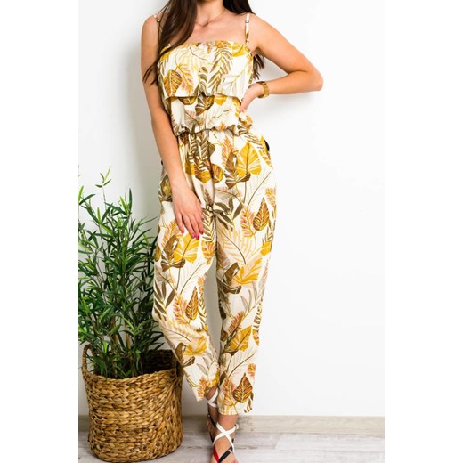 BEŻOWY KOMBINEZON W KWIATY Z HISZPAŃSKIM DEKOLTEM Olika L/XL olika.com.pl
