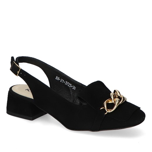 Sandały Kryte Karino Czarne zamsz zdobione łańcuszkiem ze sklepu Arturo-obuwie w kategorii Sandały damskie - zdjęcie 116239177