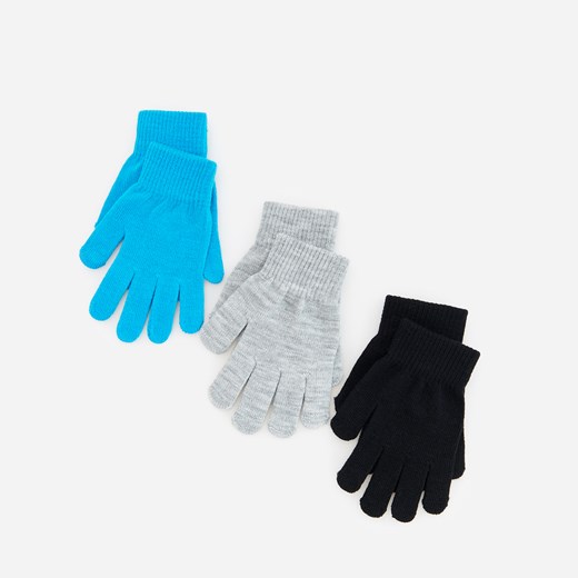 Reserved - Dzianinowe rękawiczki z bawełny 3 pack - Niebieski Reserved M/L okazja Reserved