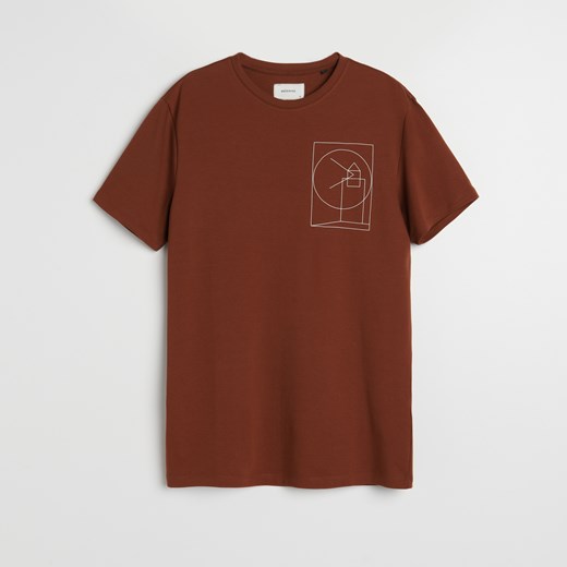 Reserved - T-shirt z geometrycznym nadrukiem - Brązowy Reserved XXL Reserved
